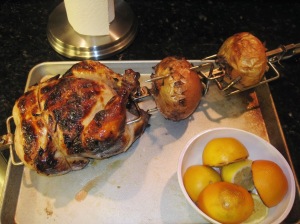 Grilled Citrus Rotisserie Chicken with Caramelized Onions